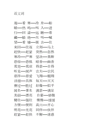 部编版一年级语文上册-近义词反义词汇总带练习(DOC 6页).doc