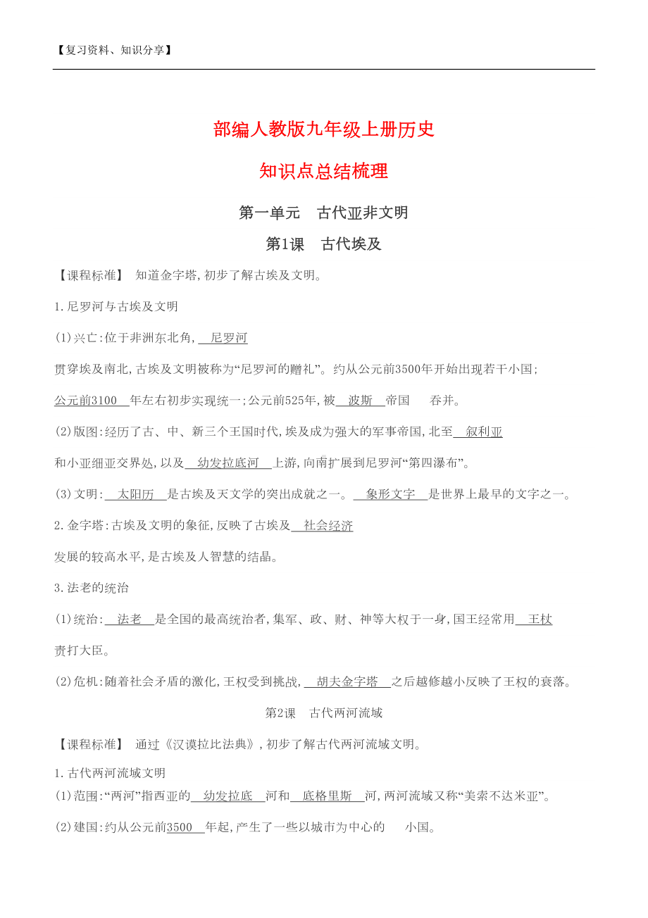 部编人教版九年级上历史知识点总结（最新整理）(DOC 14页).doc_第1页