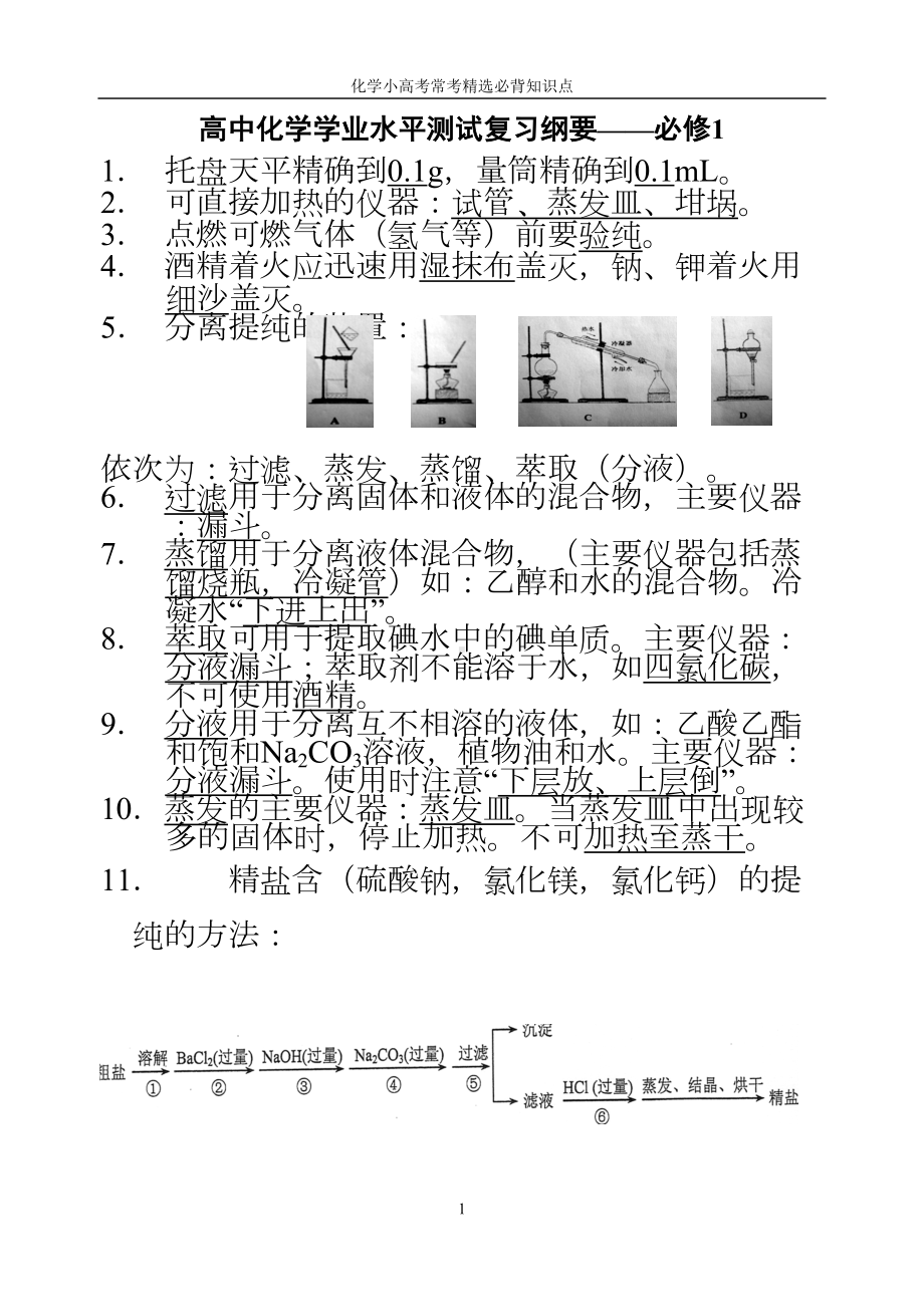 高中化学学业水平测试常考必背知识点分解(DOC 24页).doc_第1页