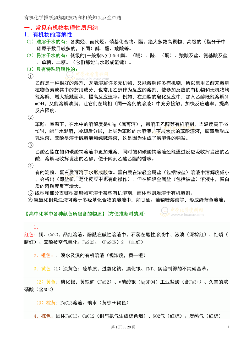 高中有机化学推断题解题方法和相关知识点全总结(DOC 20页).doc_第1页