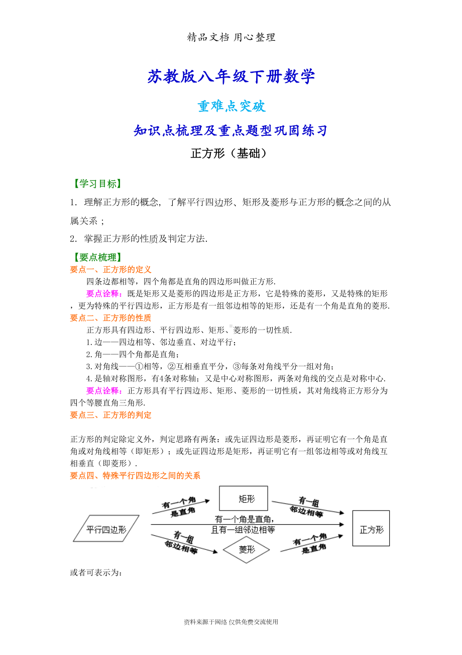 苏教版八年级下册数学[正方形(基础)知识点整理及重点题型梳理](DOC 8页).doc_第1页