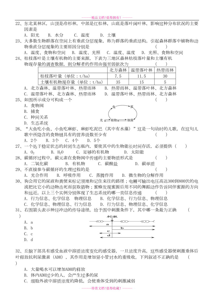 高中生物必修3测试题(DOC 8页).doc_第3页