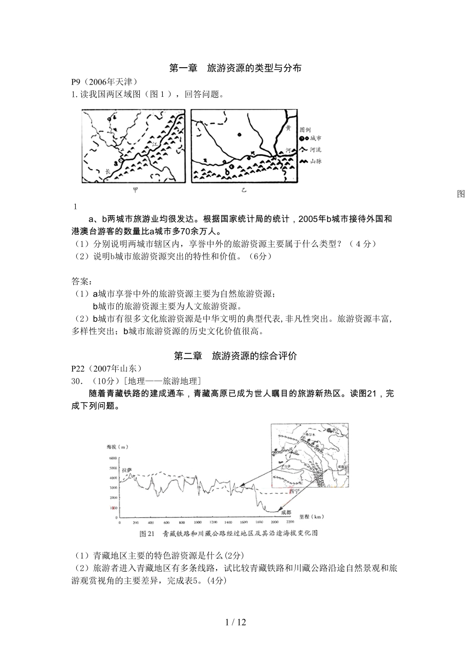 旅游地理高考试题(DOC 12页).doc_第1页