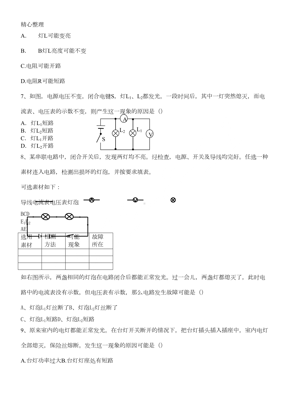 重点初中物理电路故障习题集(DOC 4页).doc_第2页