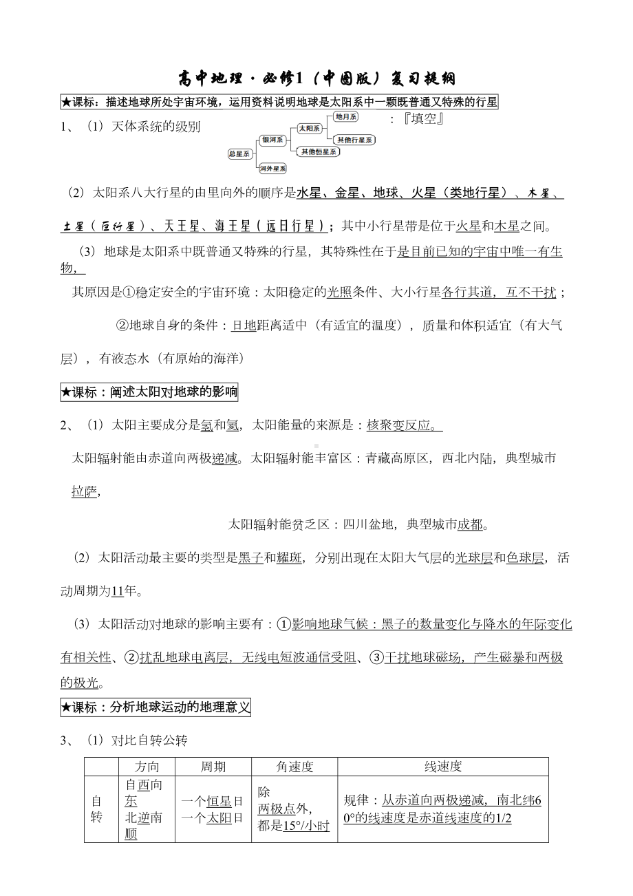 高中地理必修一复习提纲中图版(DOC 8页).doc_第1页