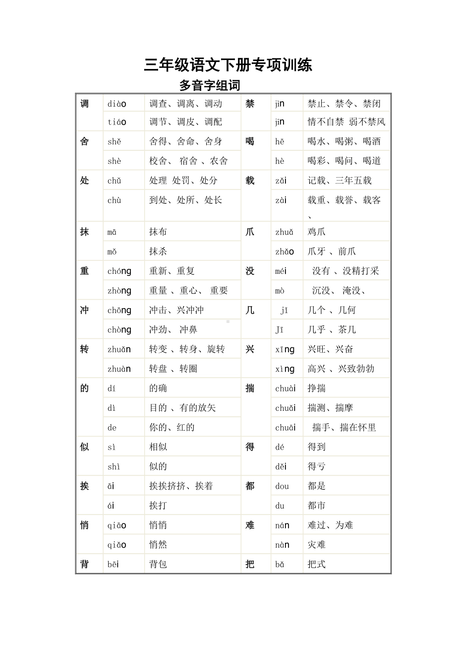 部编版三年级下册语文多音字组词汇总-(DOC 4页).docx_第1页