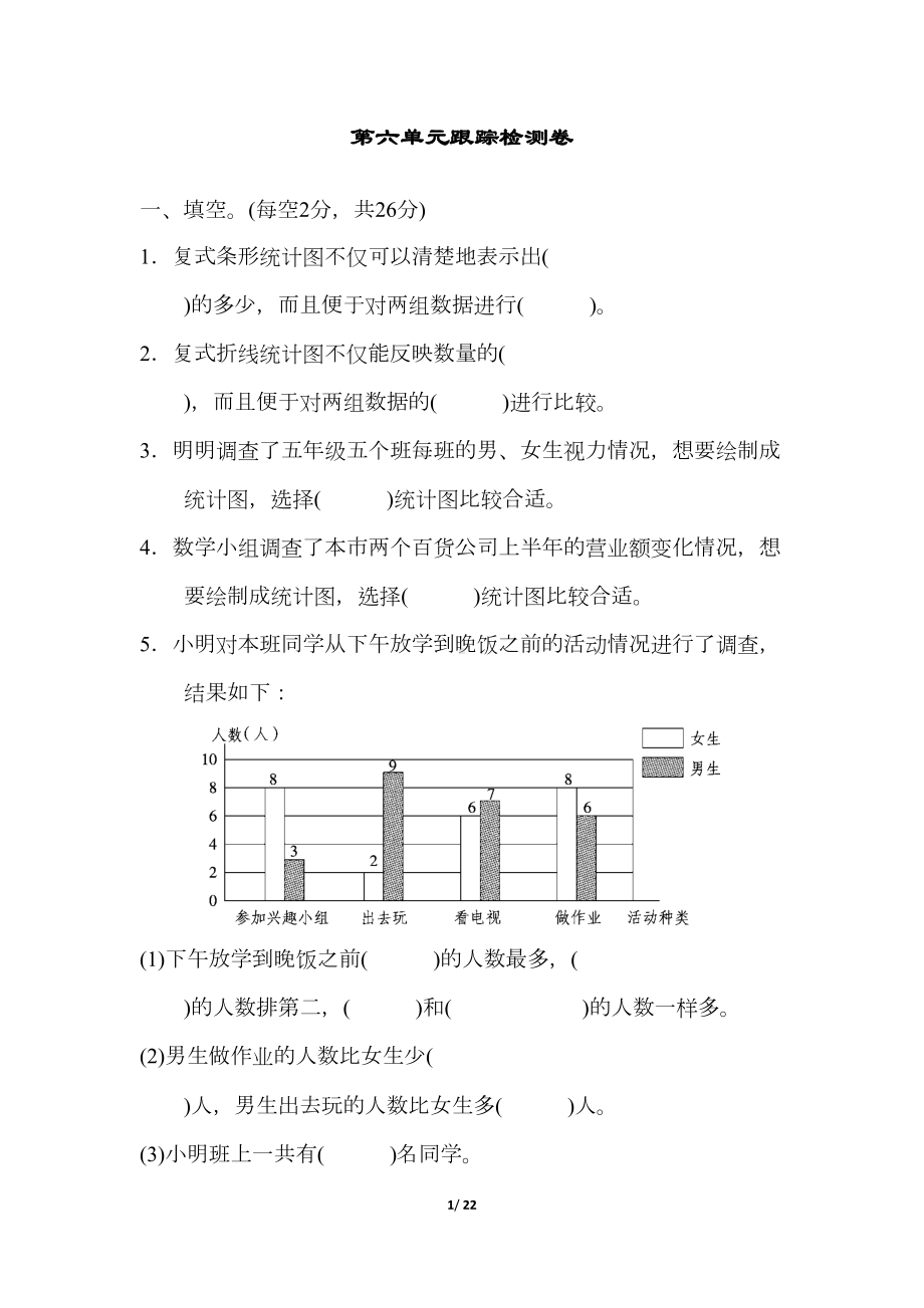 青岛版五年级数学下册第六单元测试卷(DOC 22页).docx_第1页