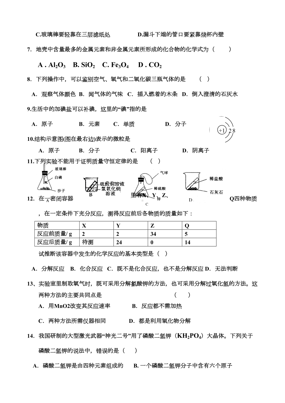 沪教版初三化学上册期末测试题-(DOC 5页).doc_第2页