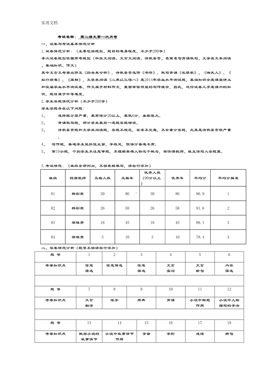 高二语文第一次月考试卷分析报告(DOC 12页).doc_第1页