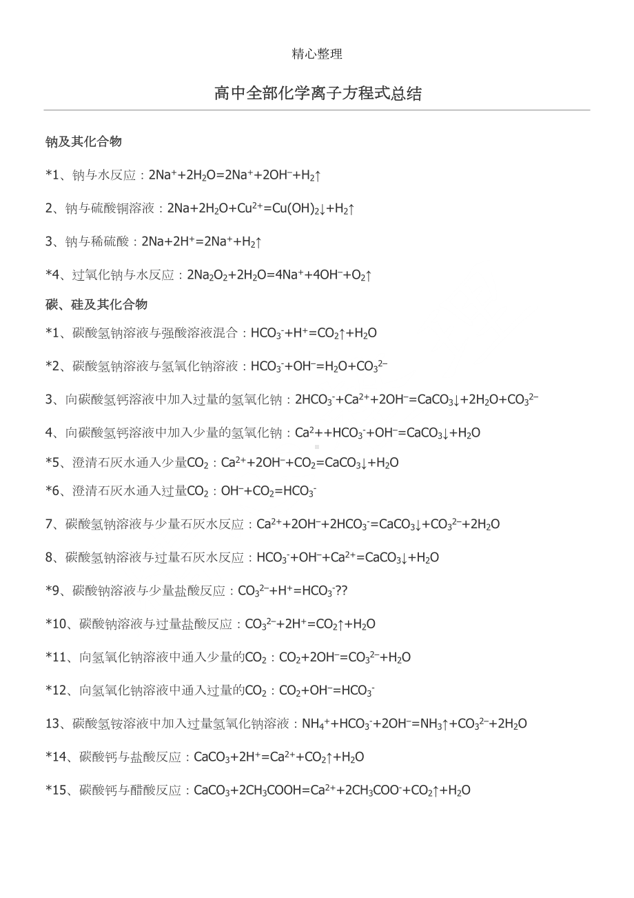 重点高中化学全部离子方程式大全总结(DOC 6页).doc_第1页