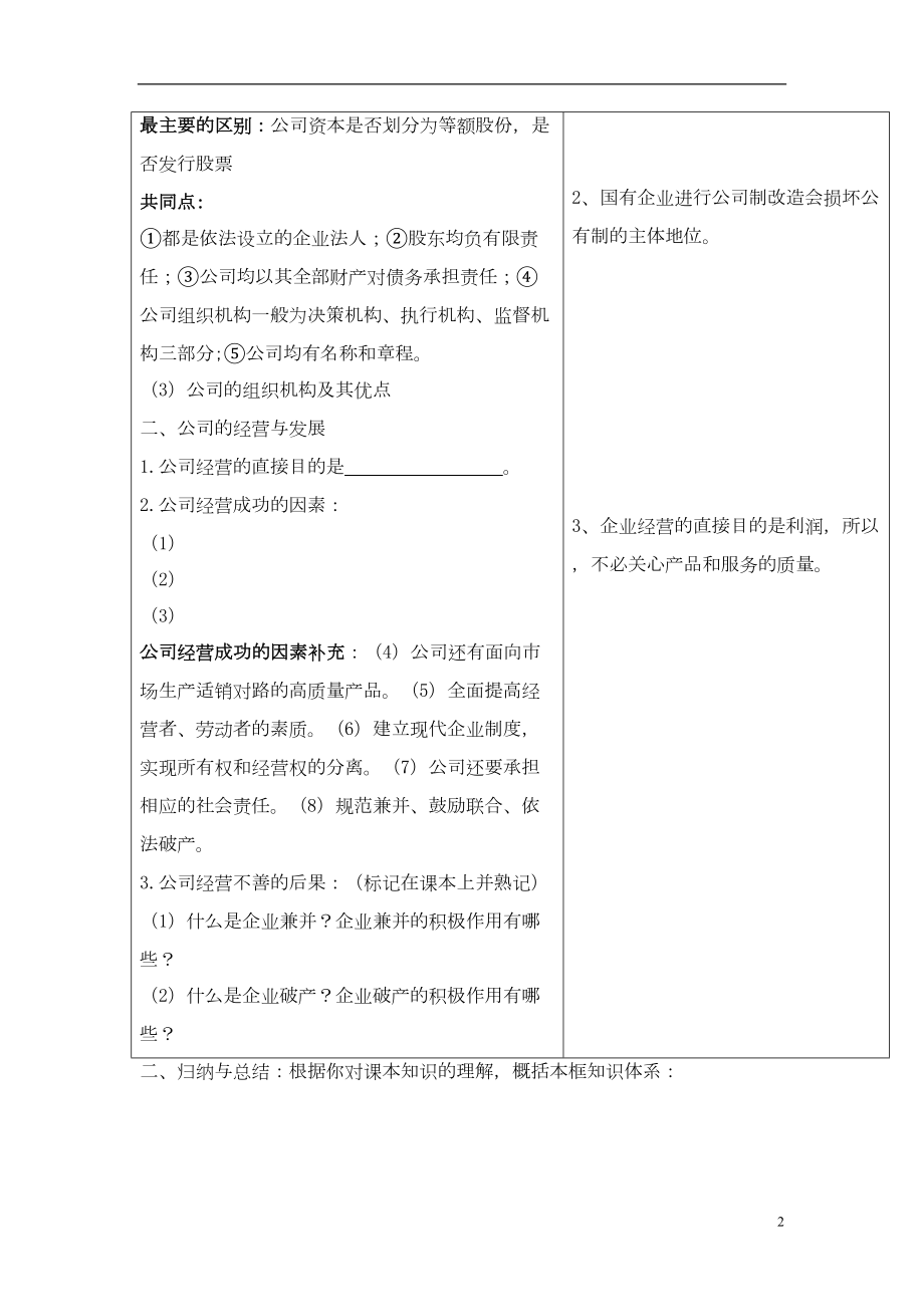 高中政治第五课企业与劳动者导学案讲解(DOC 11页).doc_第2页