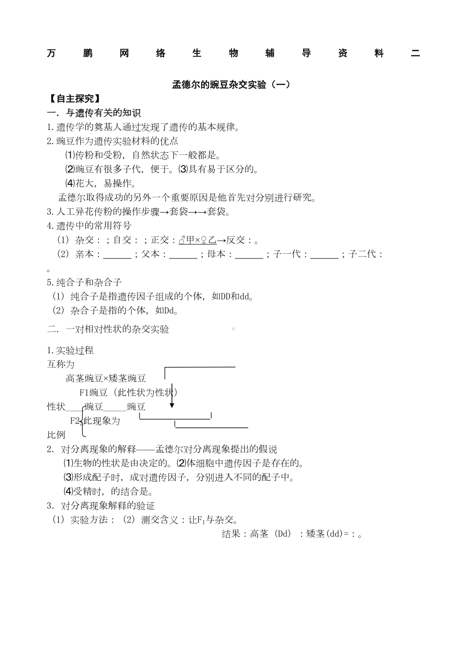 生物必修二孟德尔的豌豆杂交实验一练习题(DOC 5页).doc_第1页