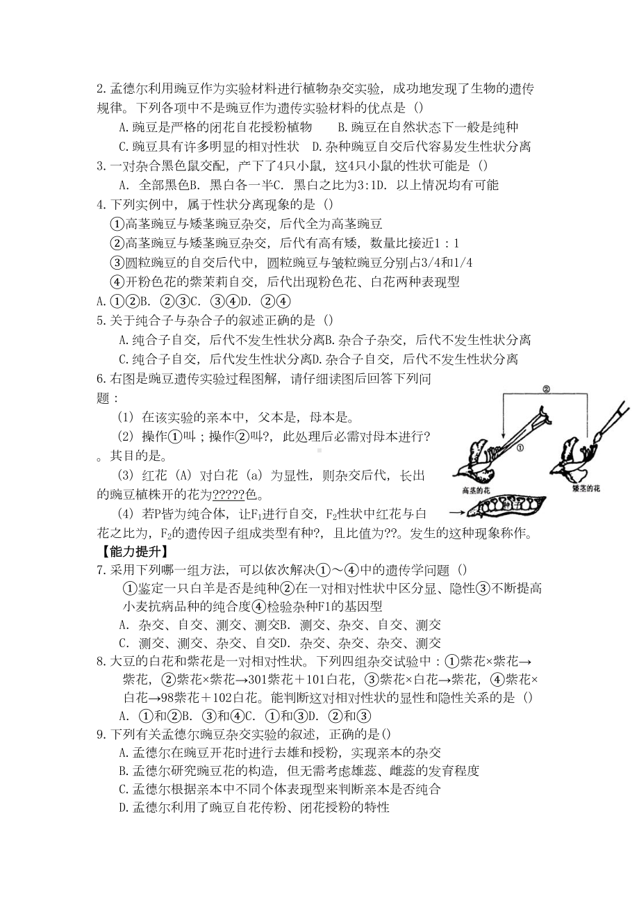 生物必修二孟德尔的豌豆杂交实验一练习题(DOC 5页).doc_第3页