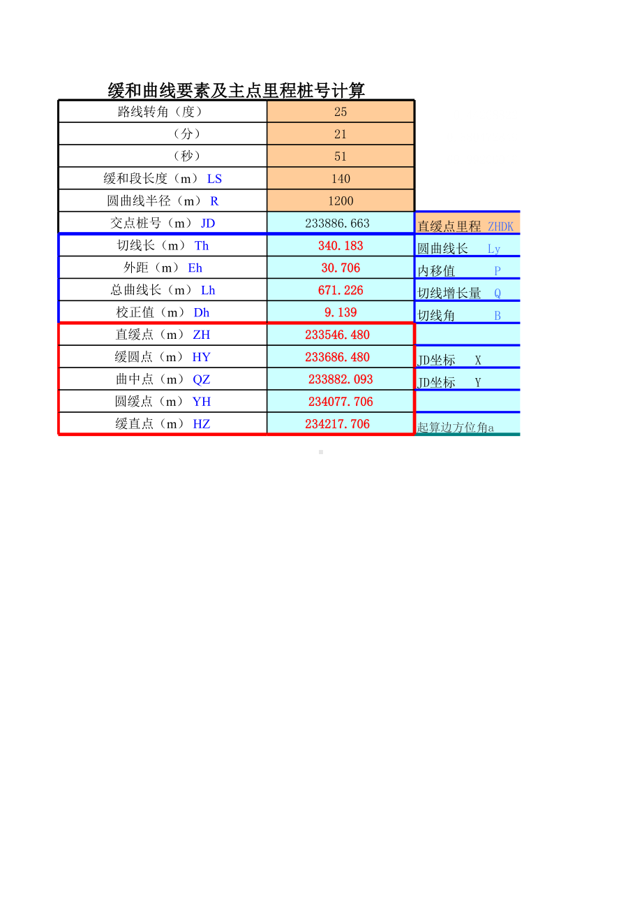 缓和曲线要素及主点里程桩号计算.xls_第1页