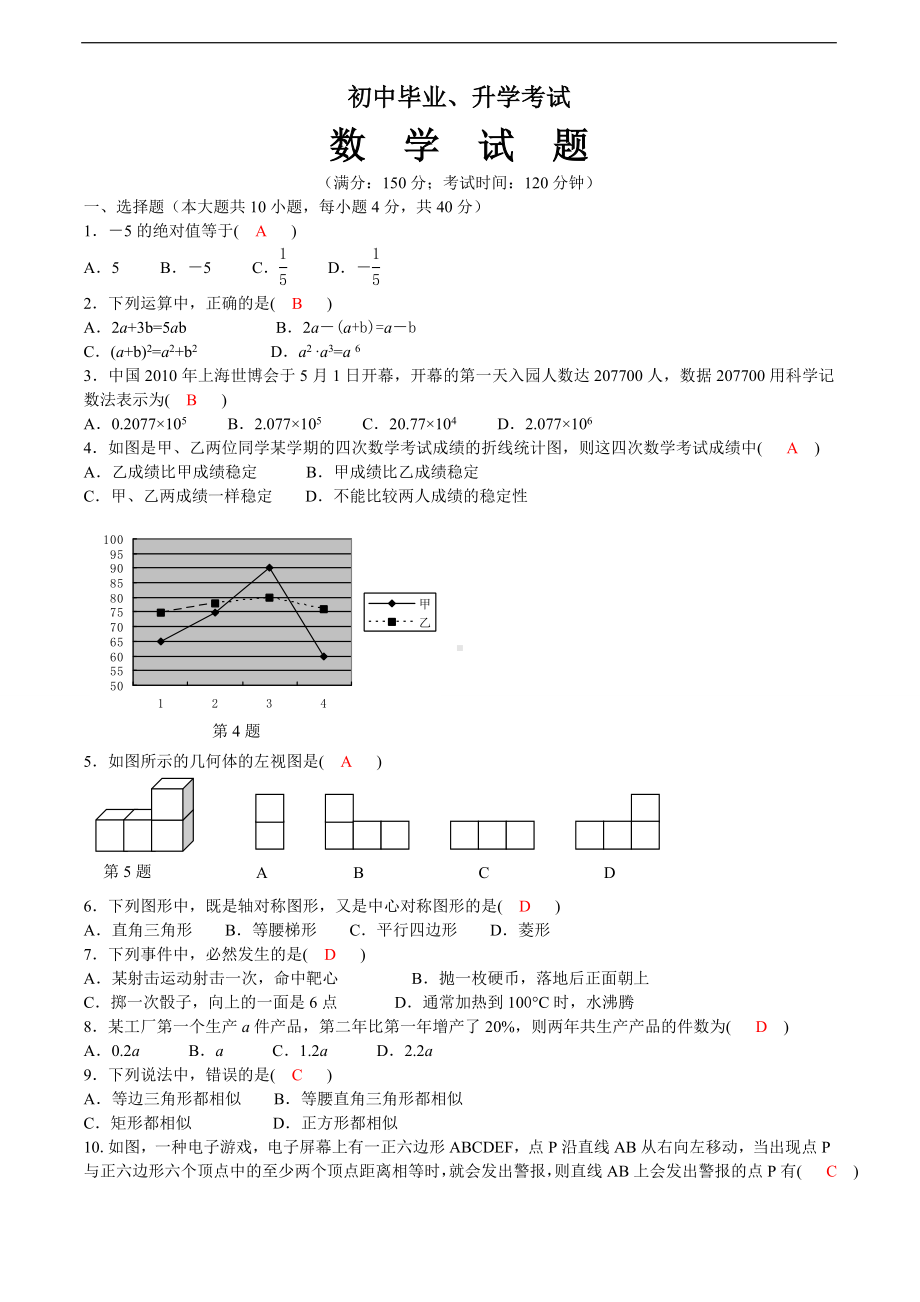 初中毕业升学数学考试1参考模板范本.doc_第1页