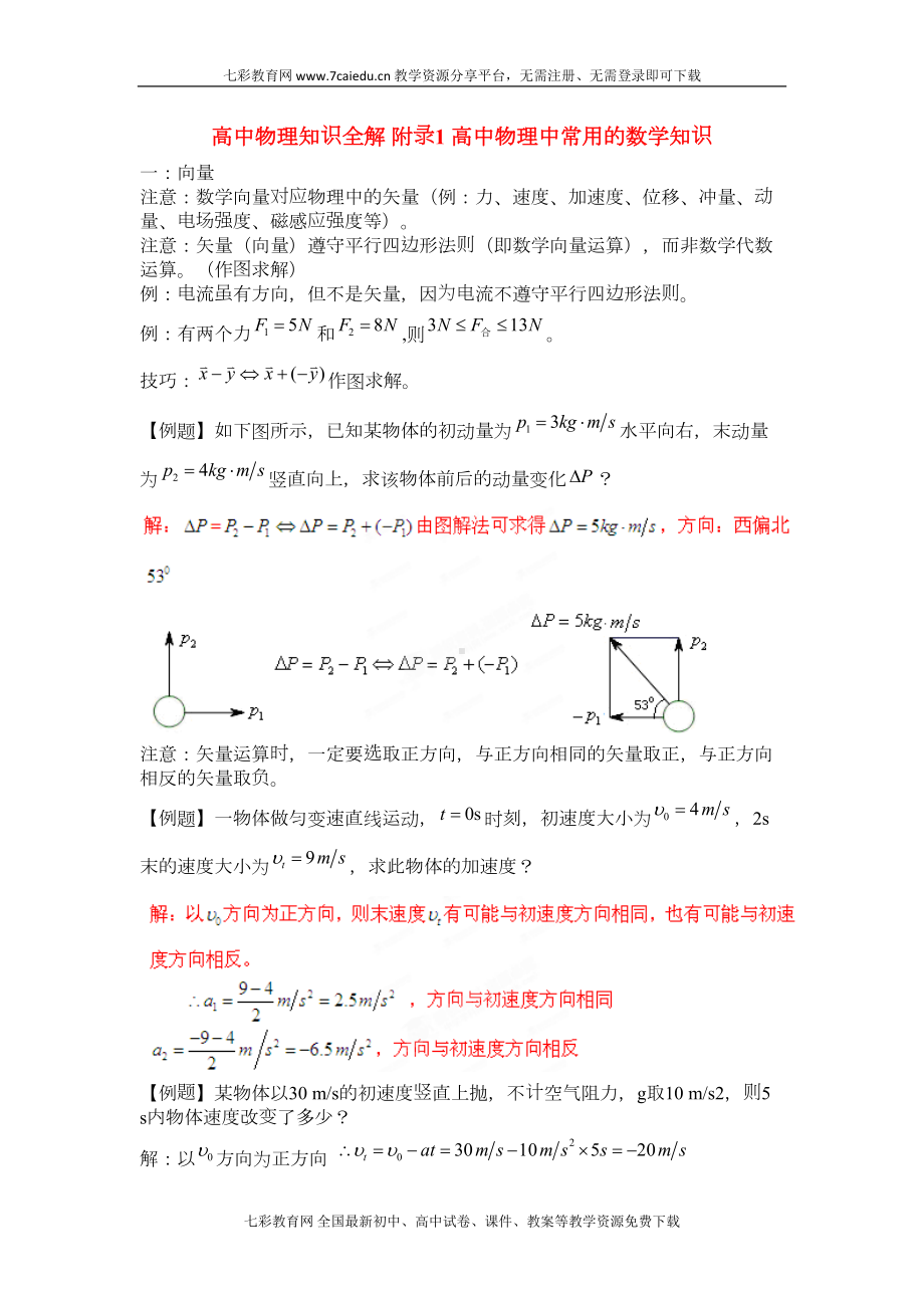 高中物理知识全解-附录1-高中物理中常用的数学知识概要(DOC 19页).doc_第1页