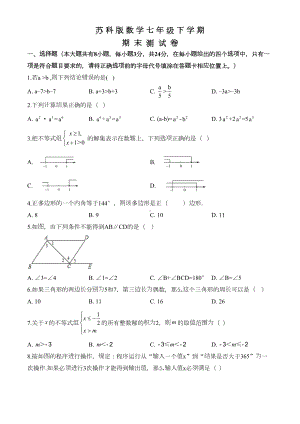 苏科版数学七年级下册《期末测试题》(带答案)(DOC 20页).doc