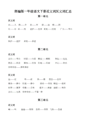 部编版一年级语文下册近义词反义词汇总(DOC 4页).docx