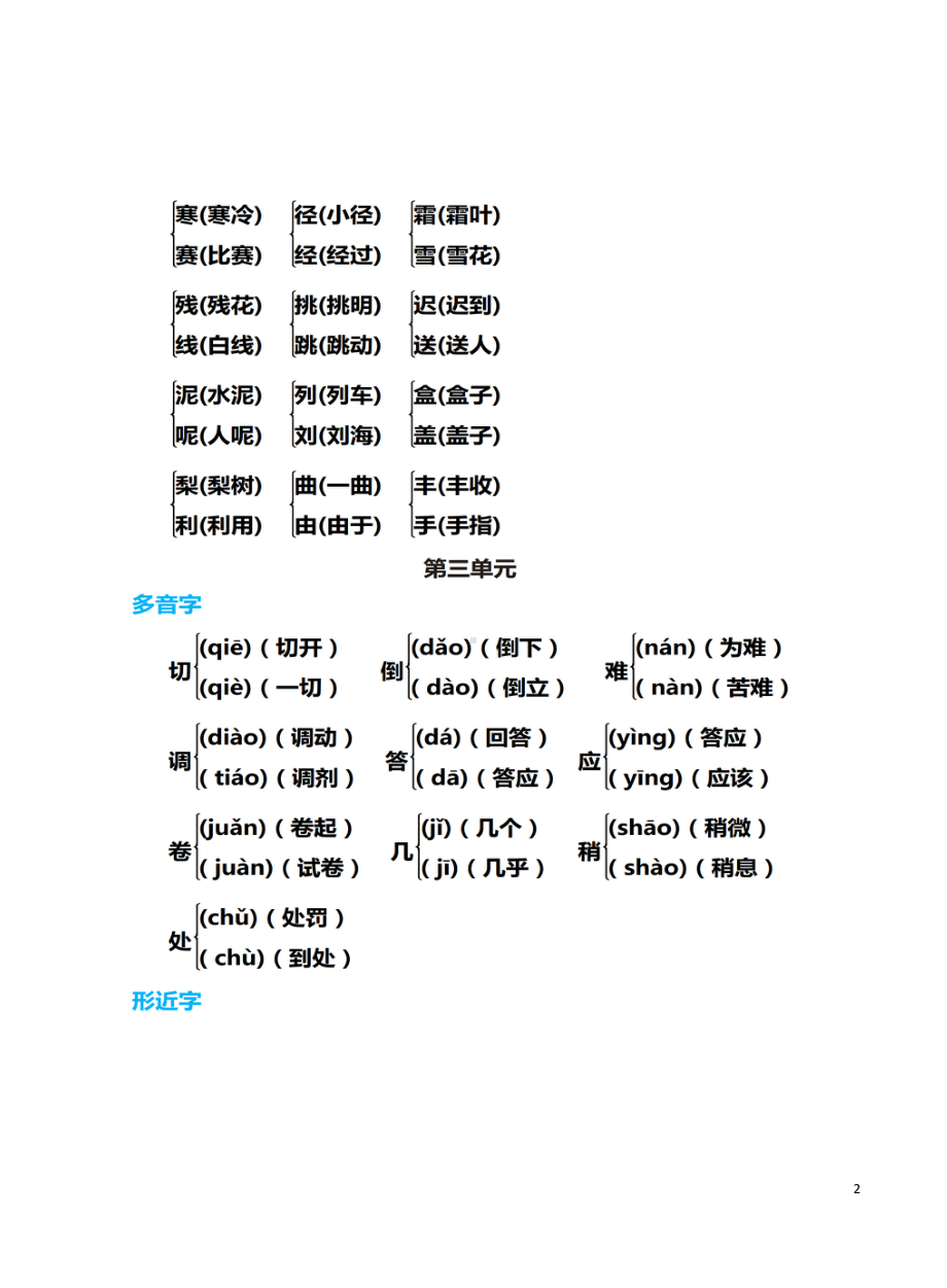 部编版三年级语文上册期末复习（多音字形近字）汇总练习卷(DOC 6页).docx_第2页