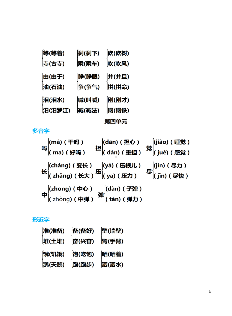 部编版三年级语文上册期末复习（多音字形近字）汇总练习卷(DOC 6页).docx_第3页