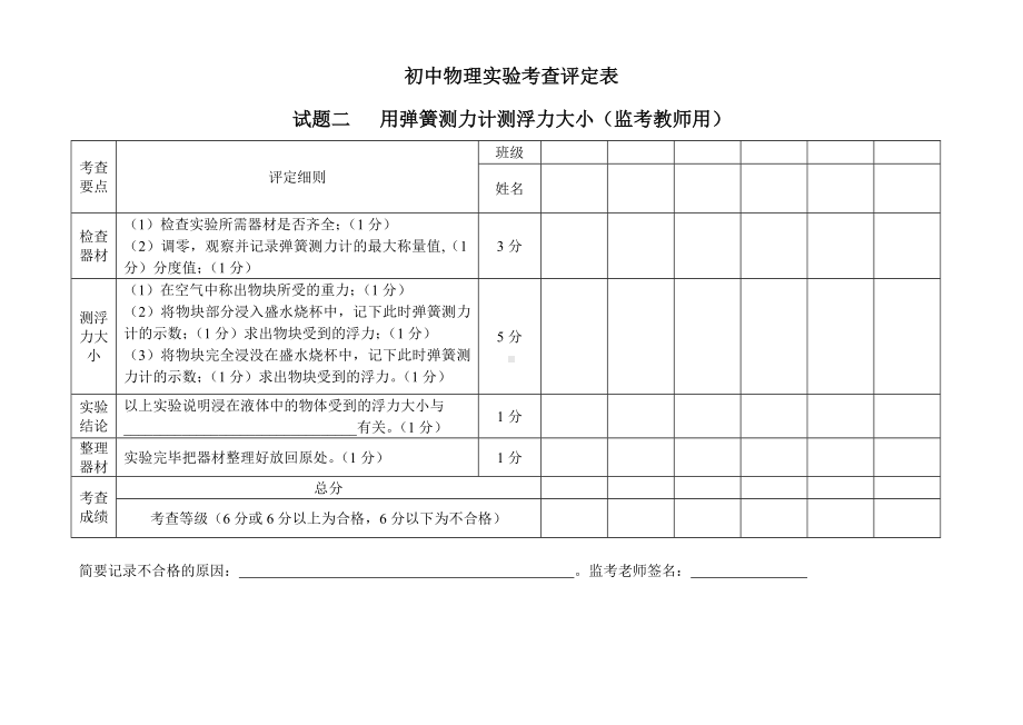 初中物理实验考查评定表参考模板范本.doc_第2页