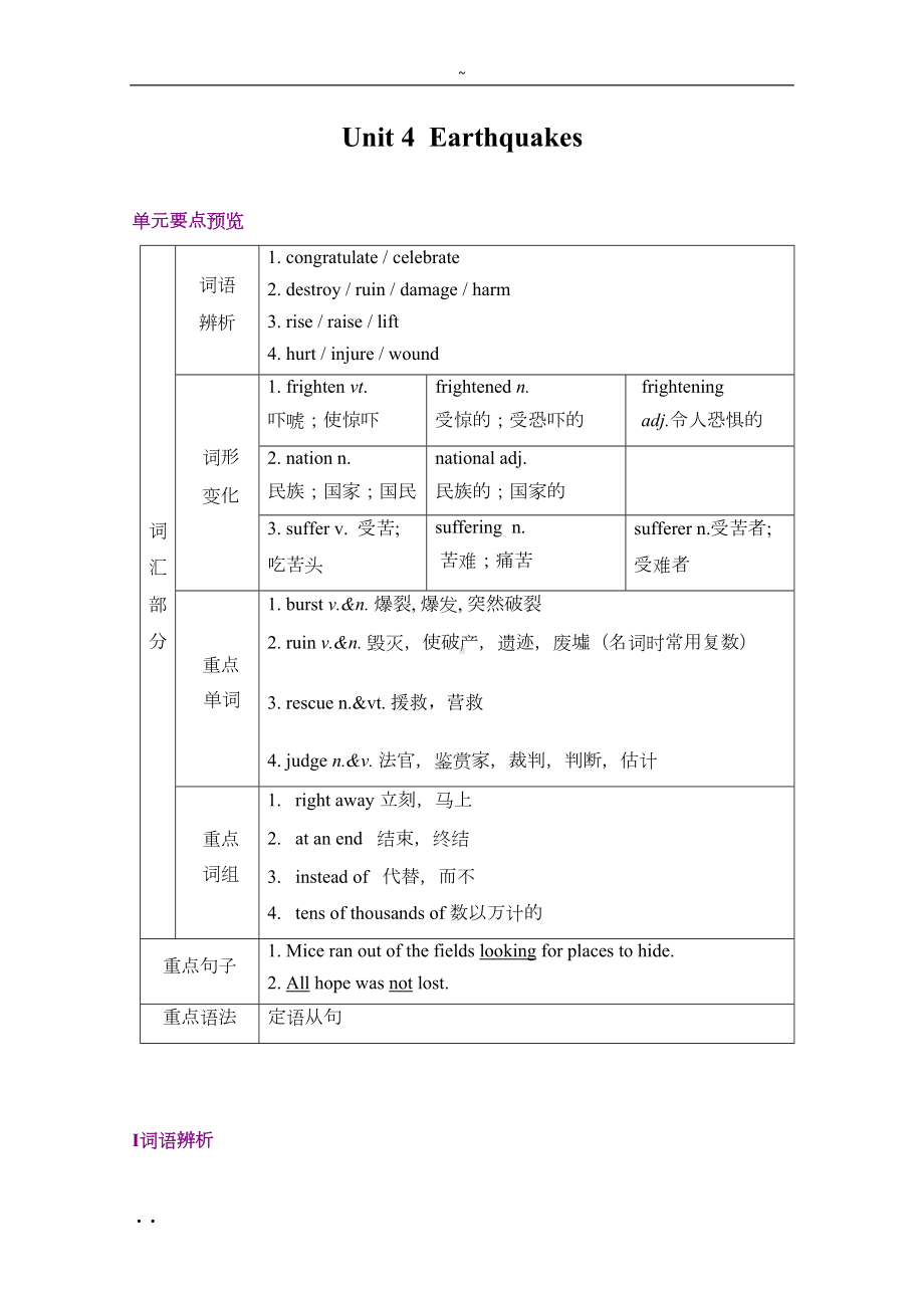 高中英语人教版必修一Unit4知识点汇总与强化练习(DOC 19页).doc_第1页