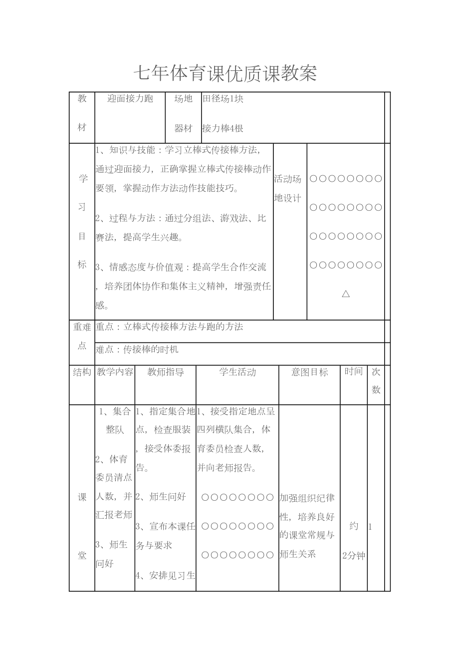 迎面接力跑的教学设计课件资料(DOC 7页).doc_第1页