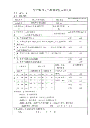 试验室仪器设备检定校准证书和测试报告确认表(公司范本)(DOC 188页).doc