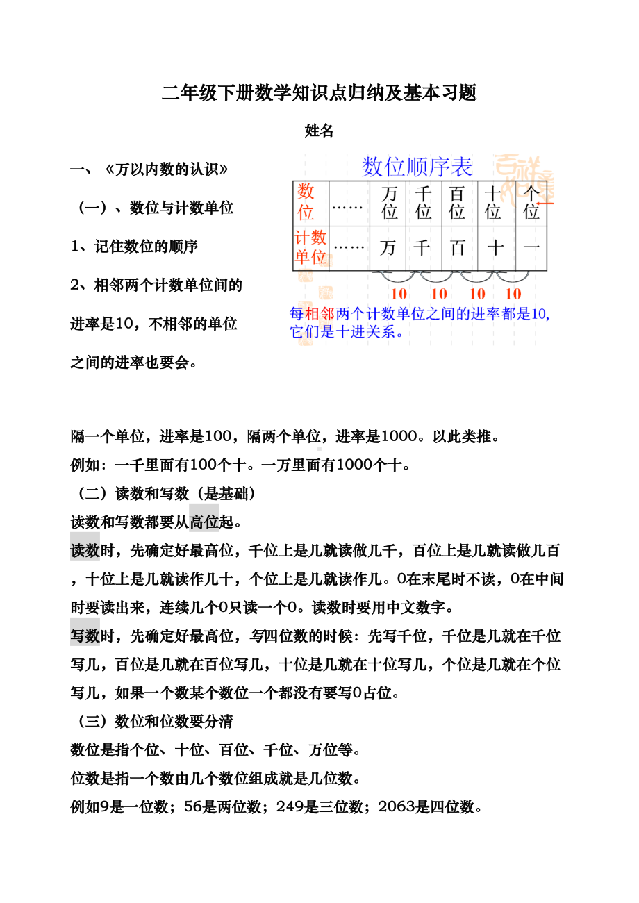 青岛版五四制二年级数学(下册)知识点归纳与基本习题(DOC 9页).doc_第1页