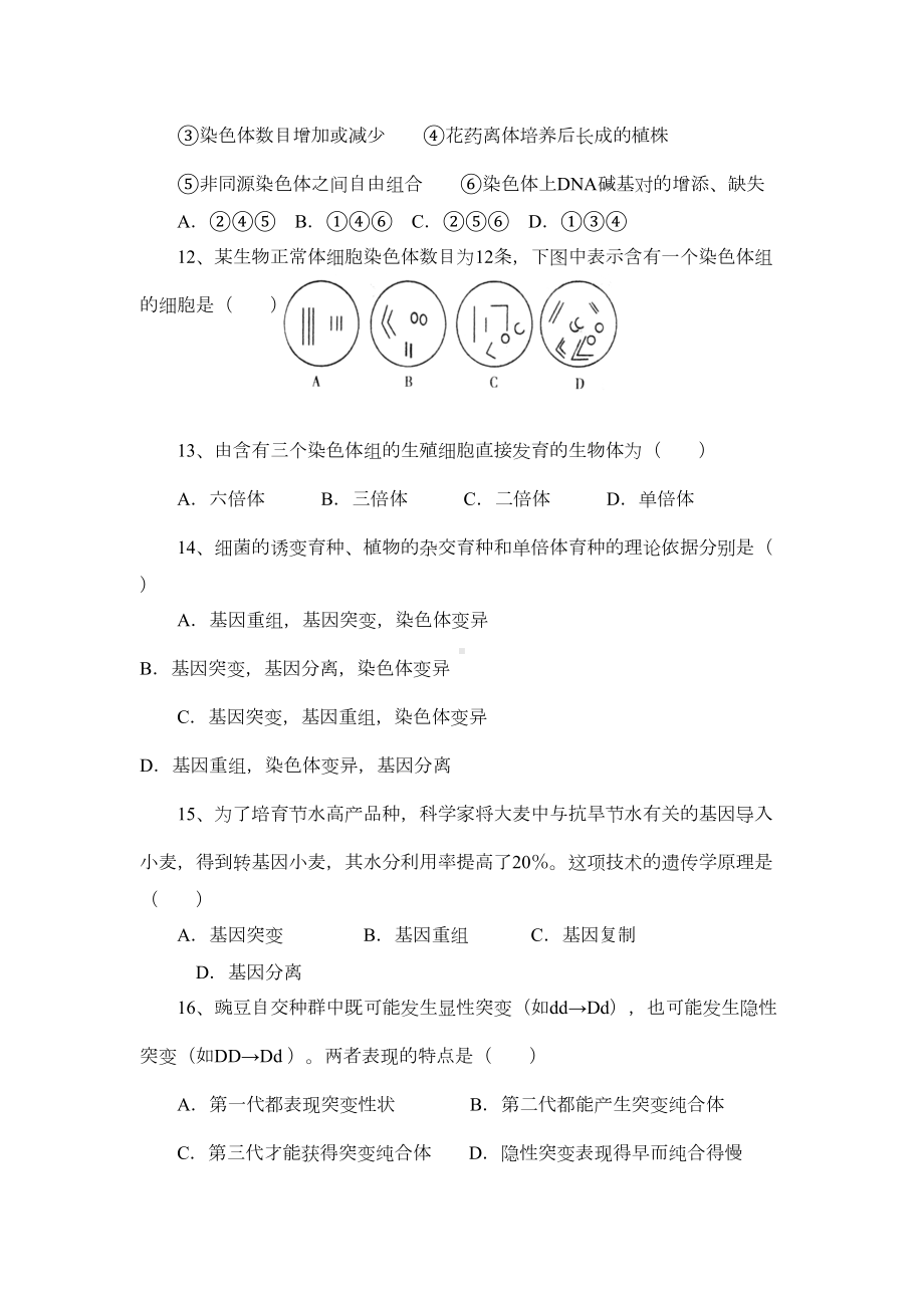 高二生物-生物的变异单元练习题及答案(DOC 6页).doc_第3页