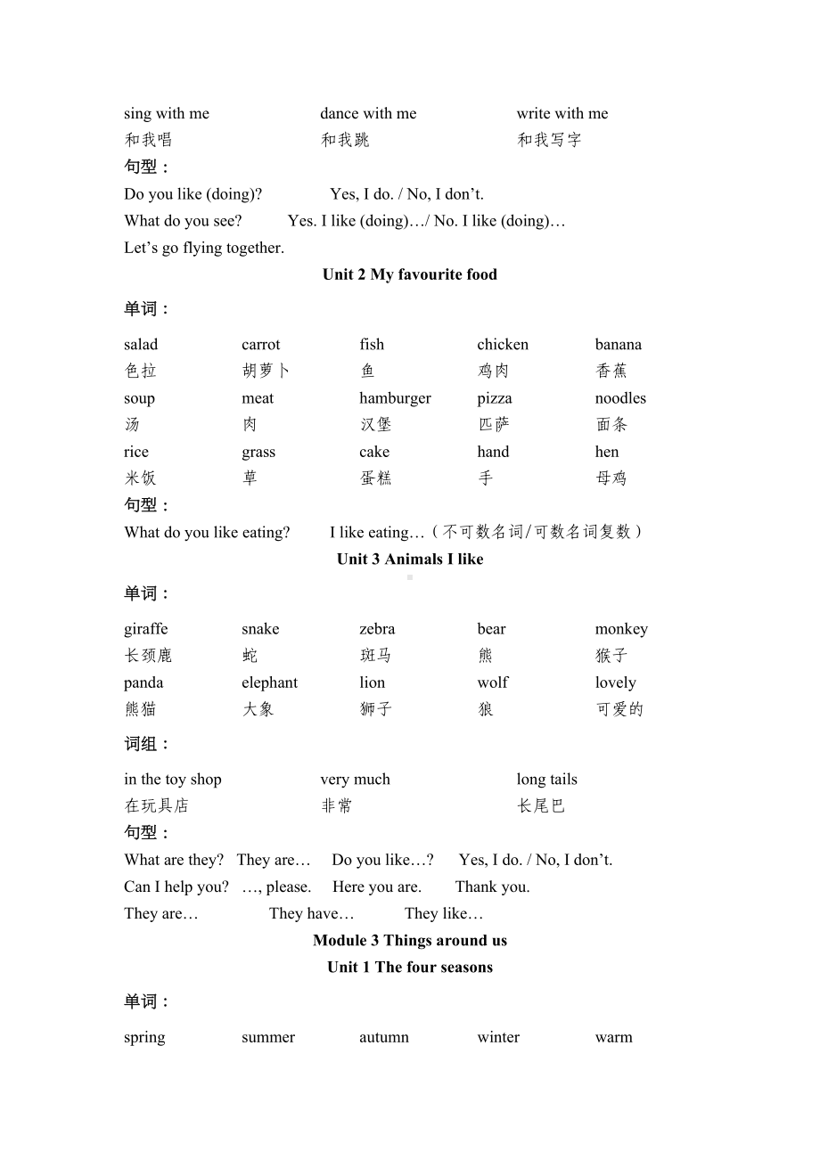 牛津英语小学二年级2A单词词组句型汇总（全册）(DOC 6页).doc_第3页