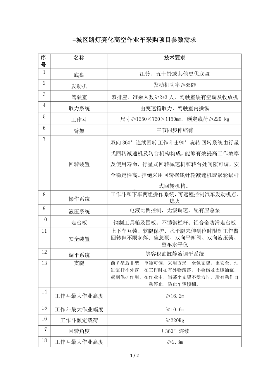 城区路灯亮化高空作业车采购项目参数需求参考模板范本.doc_第1页