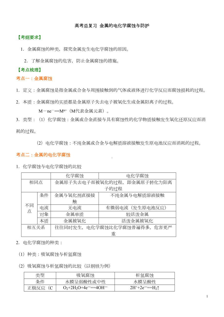 高考化学知识点金属的电化学腐蚀与防护(基础)(DOC 4页).doc_第1页