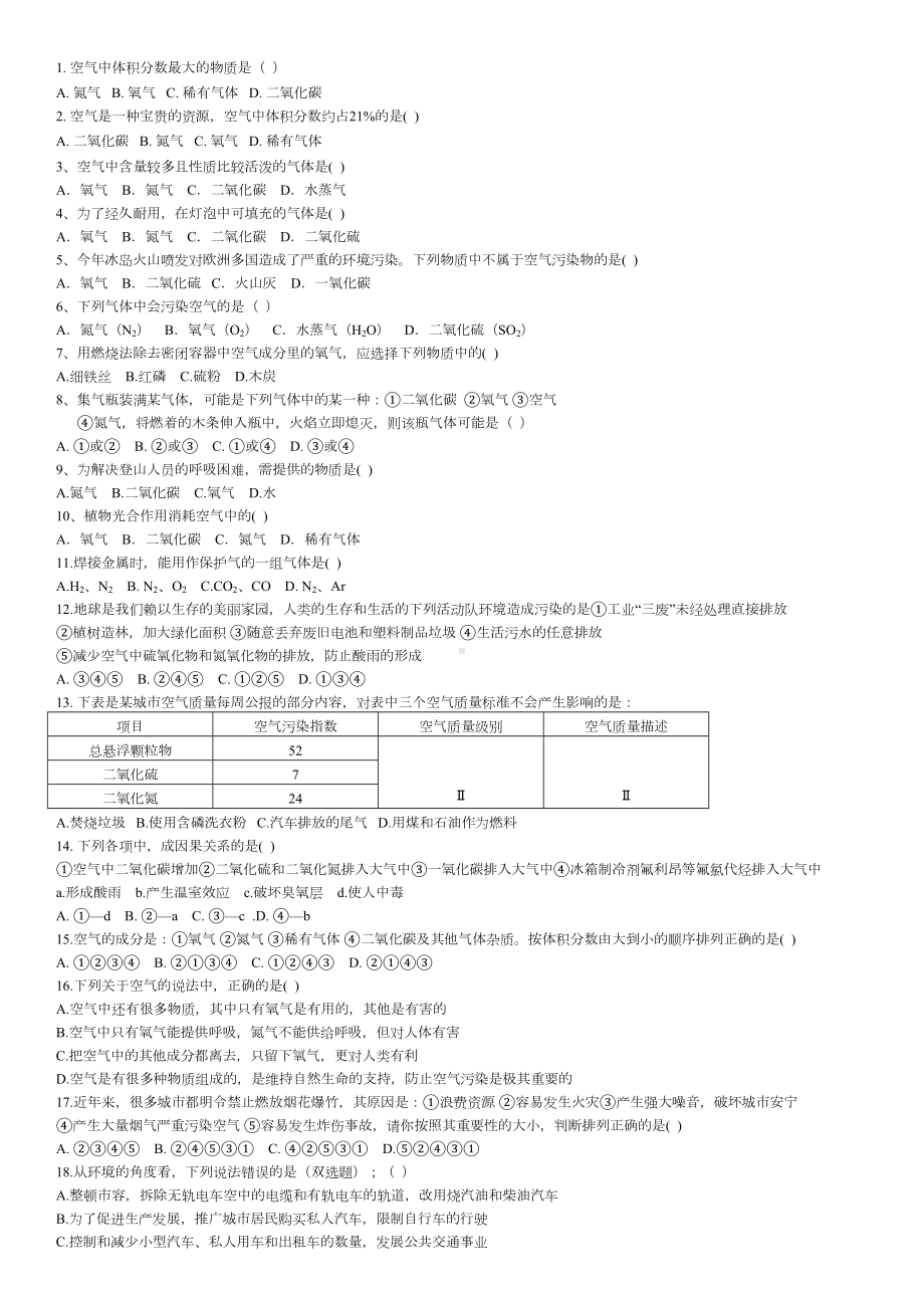 空气同步练习题及答案(DOC 3页).docx_第1页