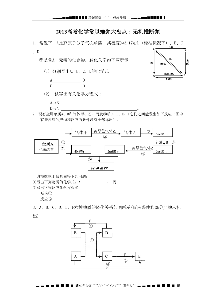 高考化学常见难题大盘点：无机推断题(DOC 11页).doc_第1页