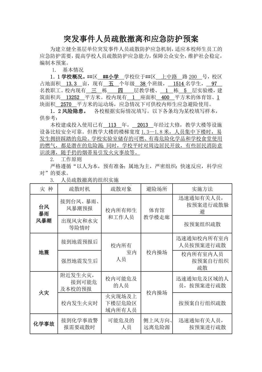 学校突发事件人员疏散撤离和应急防护预案.docx_第1页