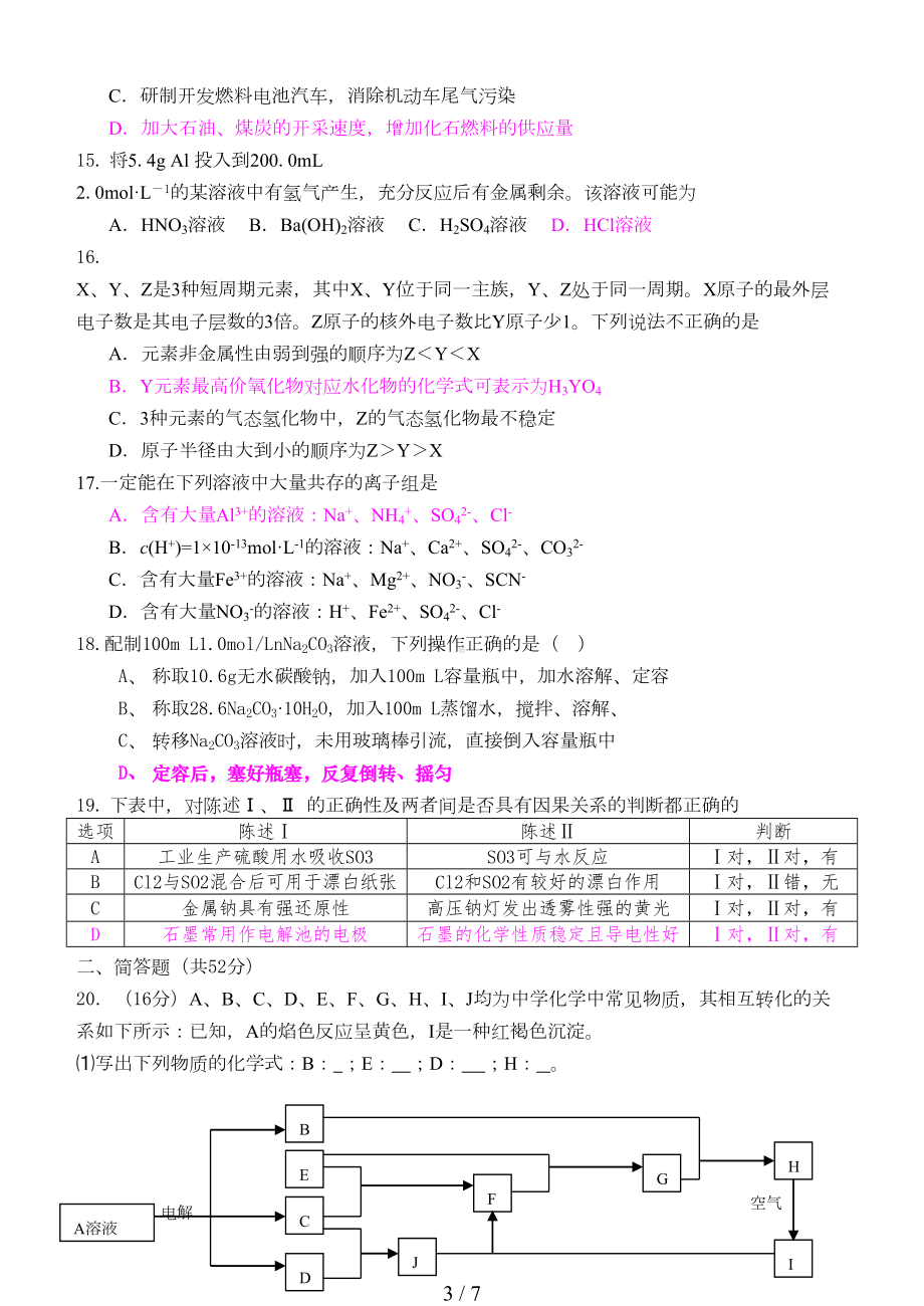 高三化学一轮复习综合模拟试题(DOC 7页).doc_第3页