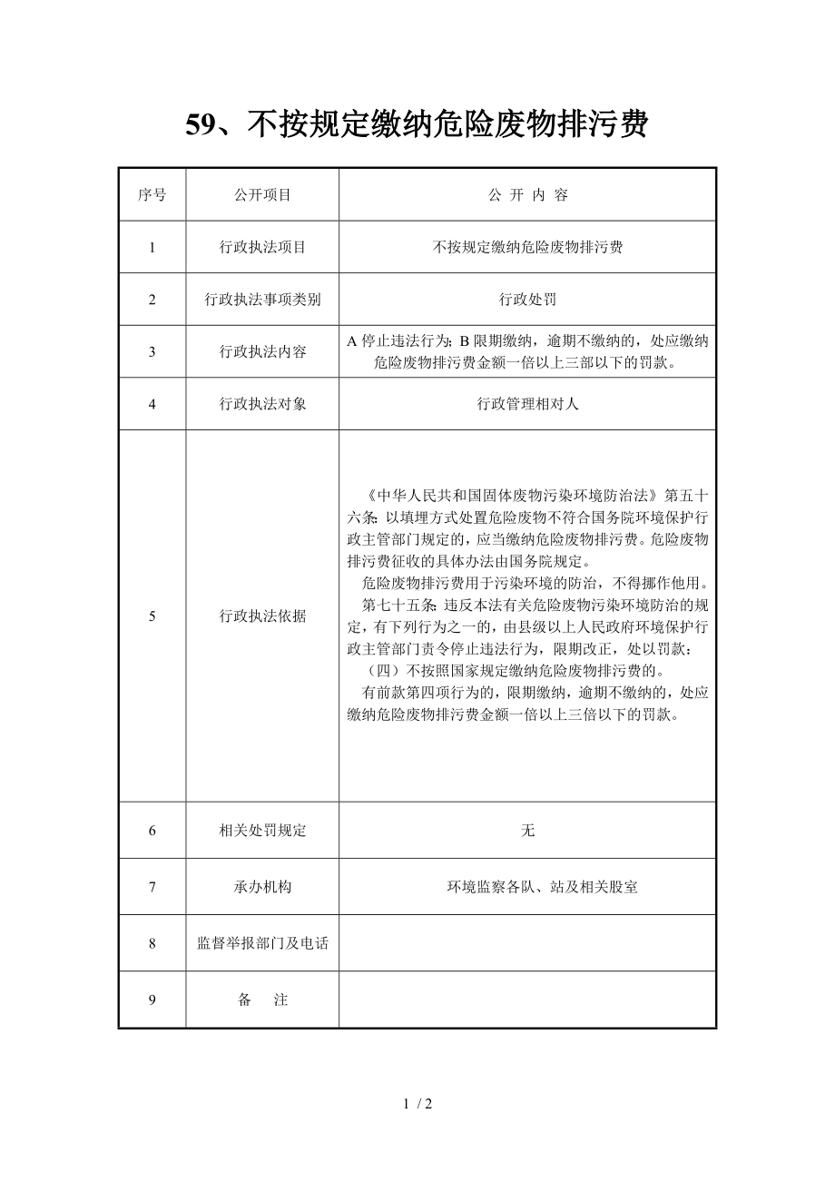 不按规定缴纳危险废物排污费参考模板范本.doc_第1页