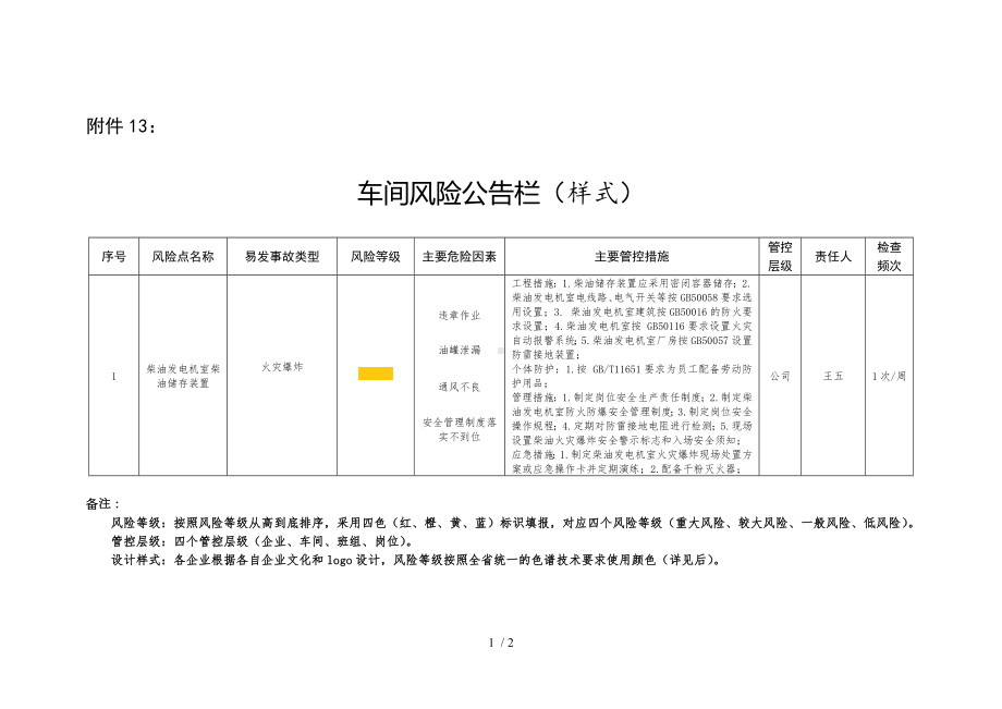 车间风险公告栏（样式）参考模板范本.doc_第1页