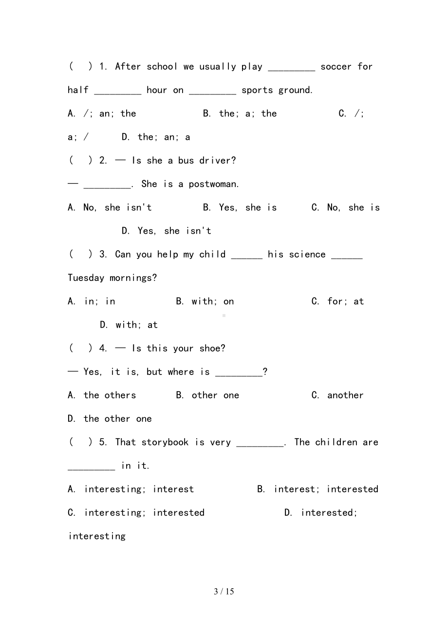 经典小升初英语考试真题及答案(DOC 15页).doc_第3页