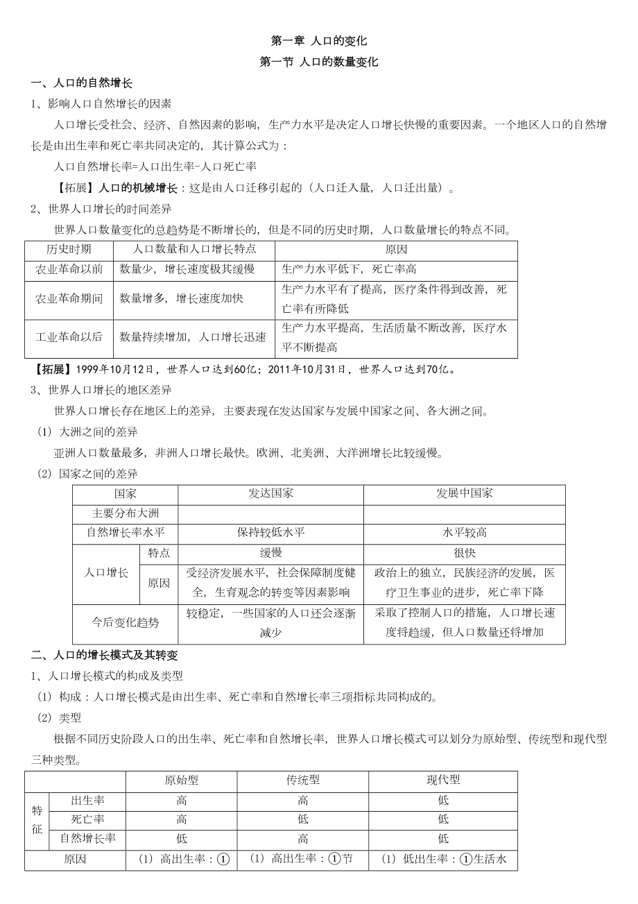 第一章--人口的变化知识点总结重点讲义资料(DOC 9页).doc_第1页