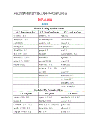 牛津沪教版小学英语四年级下册知识点总结(DOC 9页).doc