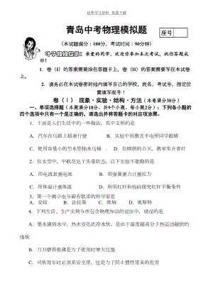 青岛中考物理模拟题及答案(DOC 13页).doc