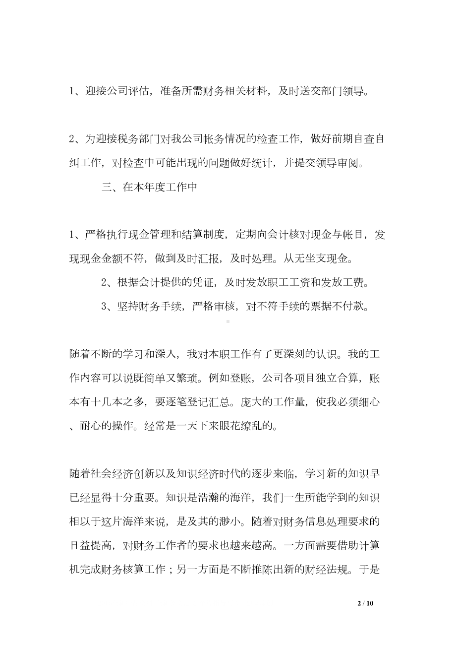 财务出纳人员年度工作总结三篇(DOC 10页).doc_第2页