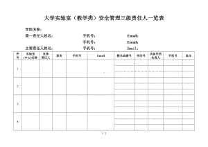 大学实验室（教学类）安全管理三级责任人一览表参考模板范本.doc