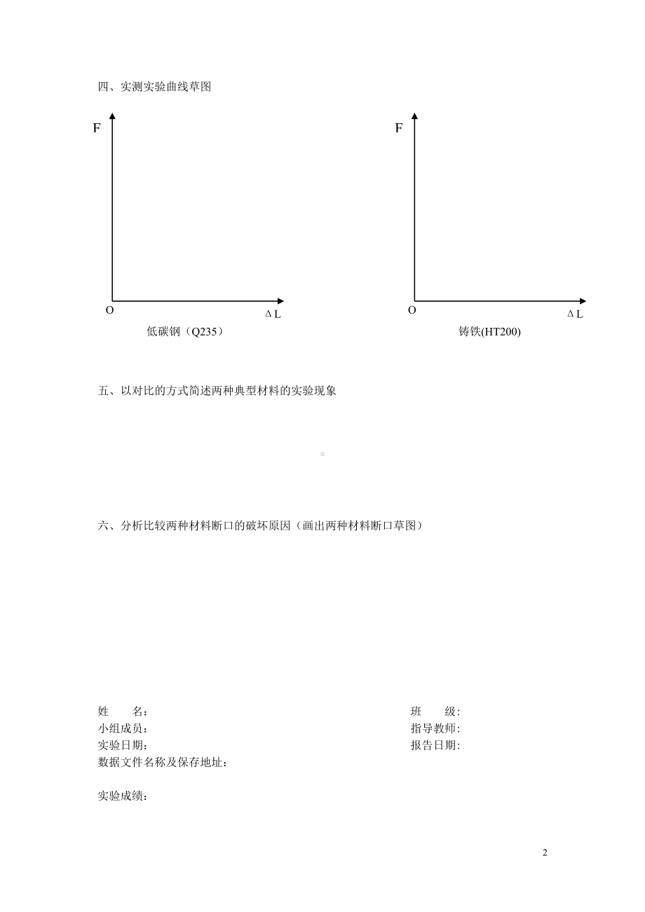 低碳钢、铸铁拉伸实验报告参考模板范本.doc_第2页