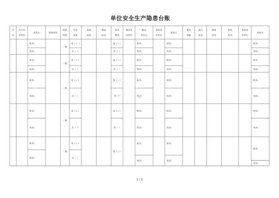 单位安全生产隐患台账参考模板范本.doc_第1页