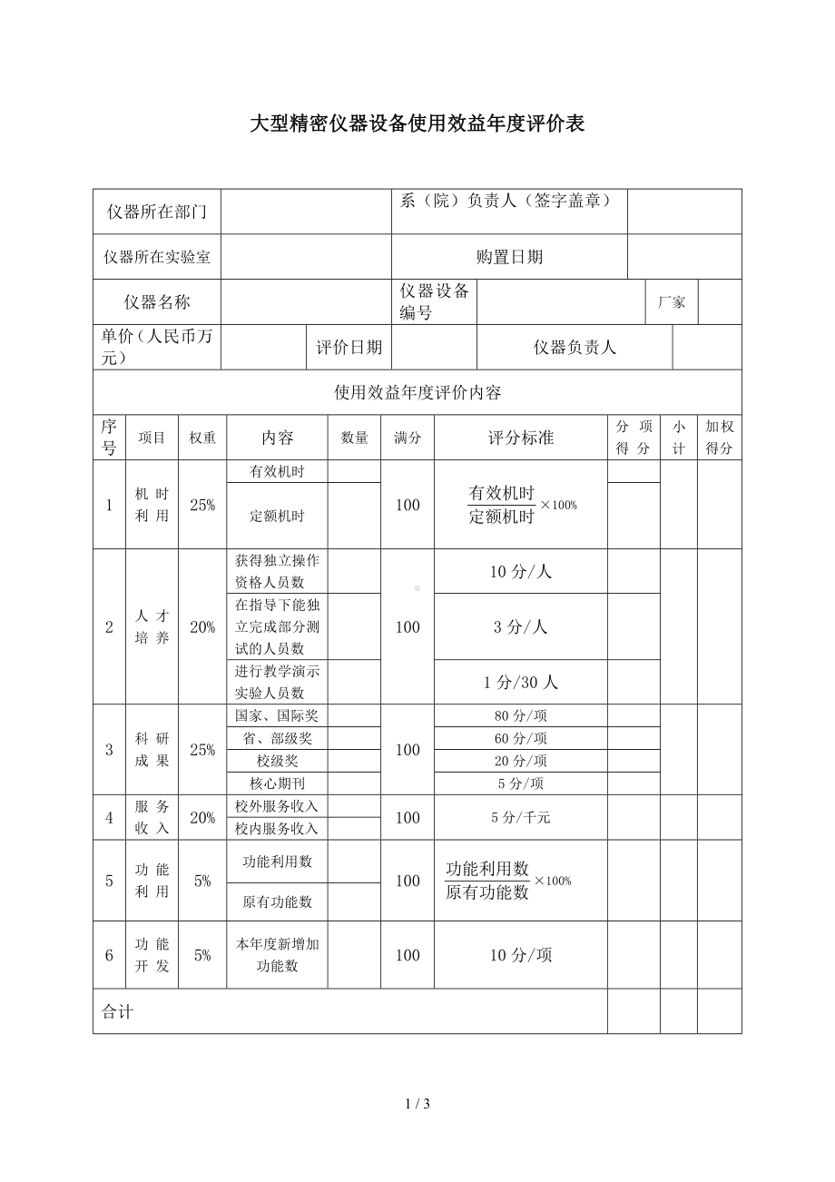 大型精密仪器设备使用效益年度评价表参考模板范本.doc_第1页