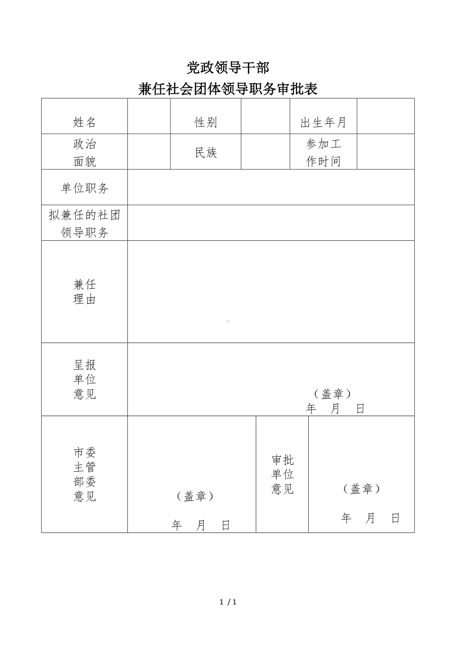 党政领导干部兼任社会团体领导职务审批表参考模板范本.doc_第1页