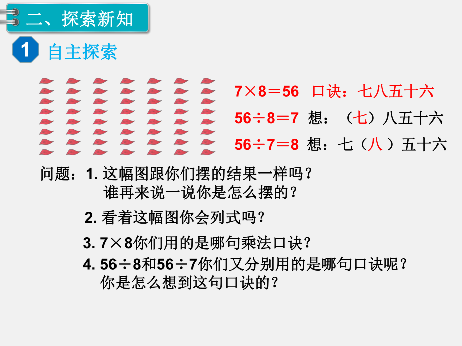 人教版二年级下册第4单元表内除法精品课件：第1课时用7、8的乘法口诀求商.ppt_第3页